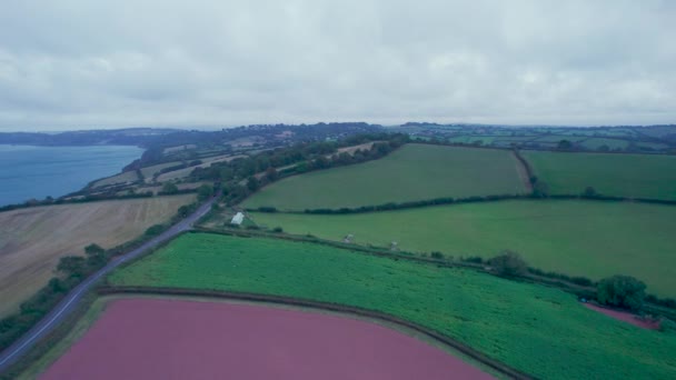 Villages Fields Labrador Bay River Teign Drone Devon Inglaterra Europa — Vídeo de Stock