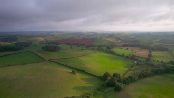 Top View Fields Meadows English Village Berry Pomeroy Devon England — Stockvideo