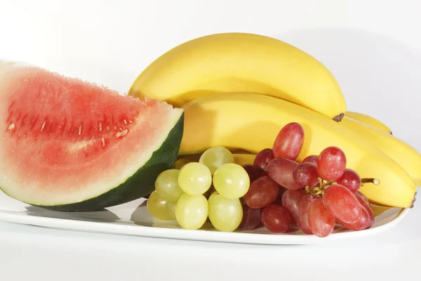 Meloun, hrozny a banán, ovoce — Stock fotografie