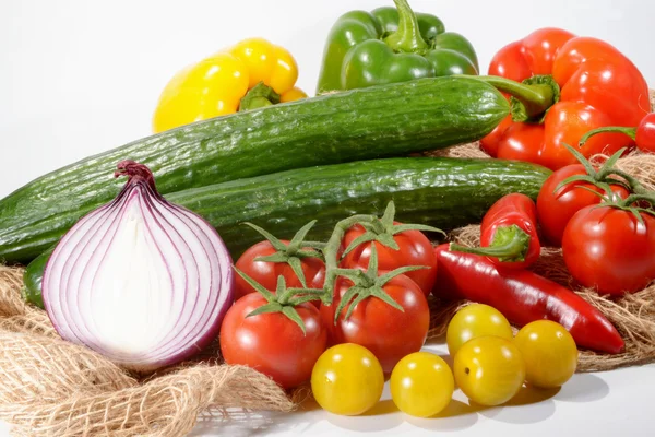 Mezcla verduras, tomate, cebolla, chile, pimienta — Foto de Stock