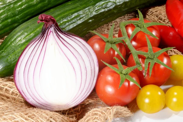 Blanda grönsaker, tomat, lök, Chili peppar, peppar — Stockfoto