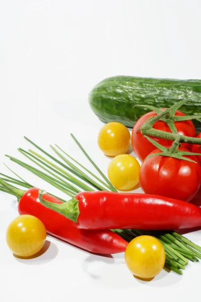 Mezcla verduras, tomate, cebolla, chile, pimienta — Foto de Stock