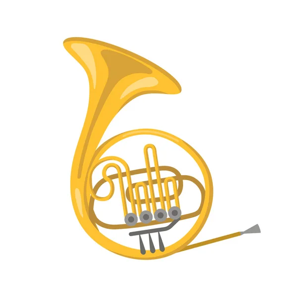 Cartoon Golden French Horn Vector Illustration Isolated White Background — Stock Vector