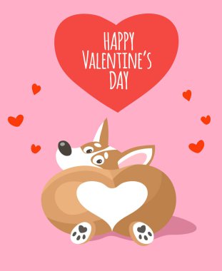 Sırtında şirin bir Corgi çizgi filmi oturuyor. Kalp şeklinde bir köpeğin poposu gibi. Sevgililer günün kutlu olsun.