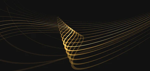 Karanlık boşlukta kıvrılan altın çizgilerin soyut dinamik üç boyutlu arka planı, dijital duvar kağıdı arka planı — Stok Vektör