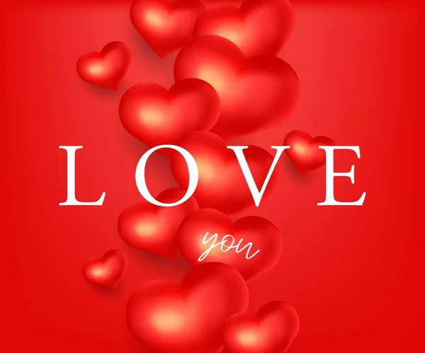 Happy Valentine kartu hari libur atau spanduk dengan 3d bentuk hati merah di latar belakang merah dengan cinta Anda menyalin - Stok Vektor