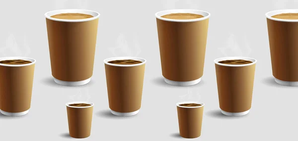 Модель реалистичные 3D бумажные чашки кофе с латте или капучино и небольшой эспрессо забрать кружки — стоковый вектор