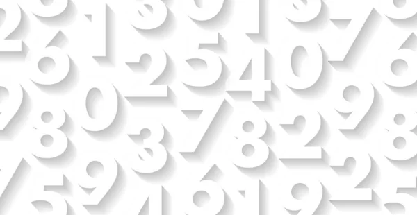 Weißes Muster mit weißen 3D-Zahlen darauf, Spiel von Licht und Schatten, Buchstaben bilden Textur, Hintergrund Tapete — Stockvektor