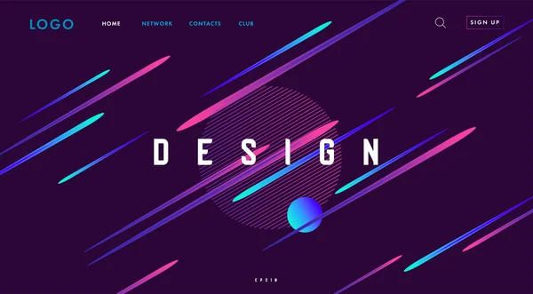 Website home page banner met heldere abstracte compositie van lichtstralen met cirkels zoals ruimte artistiek beeld, met interface-elementen Rechtenvrije Stockillustraties