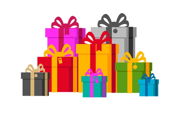 Grande Pile Boîtes Cadeaux Colorées Enveloppées Dans Papier Solide Couleur — Image vectorielle