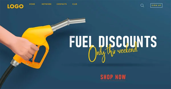 Banner Gasolina Combustível Web Com Dispositivo Realista Amarelo Para Encher —  Vetores de Stock
