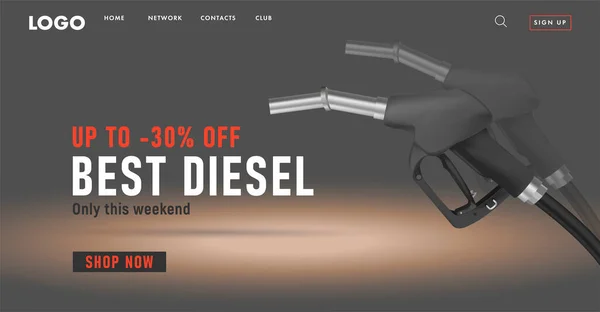 Banner Promocional Desconto Para Página Web Com Venda Combustível Diesel —  Vetores de Stock