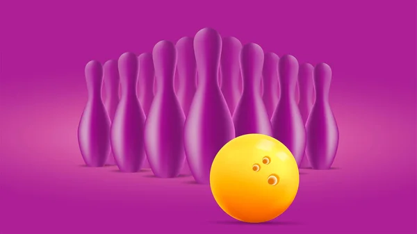 Bowling Bola Dan Pin Set Monokrom Violet Skittles Latar Belakang - Stok Vektor