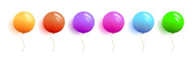 Yuvarlak şekilli parlak renkli balonlar seti, 3d çoklu renk küresi, izole çizgi film vektör çizimi