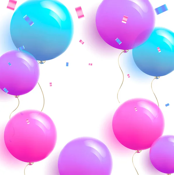Bingkai Yang Terbuat Dari Balon Bulat Dengan Confetti Tempat Kosong - Stok Vektor