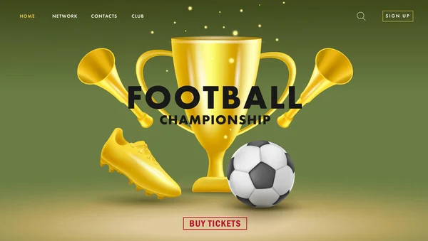 Web Banner Mit Fottball Turnier Goldene Attribute Wie Ball Goldenen — Stockvektor