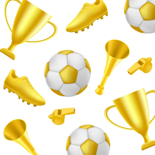 Fußballmuster Mit Siegerattributen Wie Goldener Stiefel Pokal Goldener Ball Und — Stockvektor