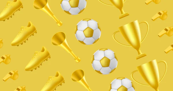 Goldener Fußball Oder Fußballmuster Mit Goldenem Stiefel Horn Und Pokal — Stockvektor