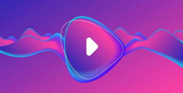 Music album or single cover with abstract fluid amorphic shape in fluorescent blue and pink gradient with play button — Stock Vector