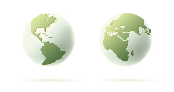 3D-Darstellung der Erde, runde Kugel mit Kontinenten, stilisiert in grünen und weißen Farben — Stockvektor