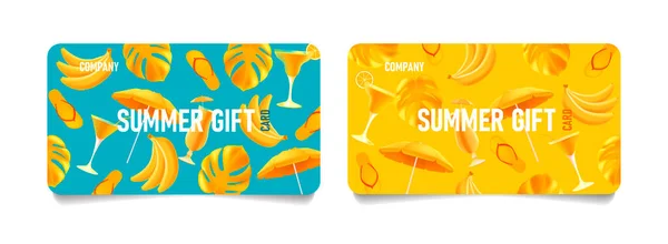 夏のビーチ属性の明るい3Dイラストと夏のギフトカードやバウチャーのセット — ストックベクタ