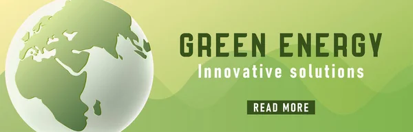 Panji web energi hijau dengan ilustrasi 3d dari dunia bumi yang bergaya dan tombol baca lebih banyak - Stok Vektor