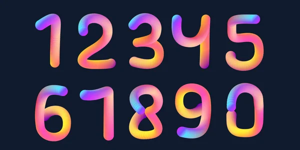 3d gradient numbers from 0 to 9 stylized.Circular blend forming number shape, set of bright typography elements on dark background — Stock Vector