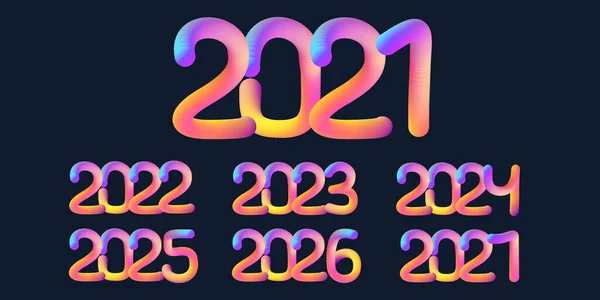 Numéros de dégradé 3d ou chiffres pour la conception du calendrier avec chaque nouvelle année. Mélange circulaire formant la forme numérique, ensemble d'éléments typographiques lumineux — Image vectorielle