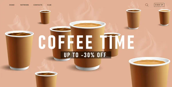 Web Banner Voor Coffeeshop Met Papieren Kopjes Voor Bij Americano — Stockvector