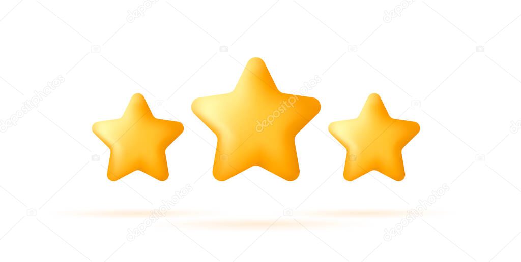 Set of 3d stars, three yellow rounded shapes in space