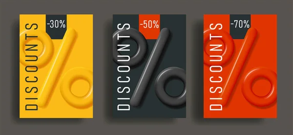 Poster oder Flyer mit großem 3D-Prozentsymbol, Flyer-Vorlage in verschiedenen Farben, weicher grafischer Stil — Stockvektor