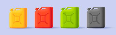 Petrol ya da yakıt için plastik Jerrycan Kutusu seti, 3D render biçimi izometrik