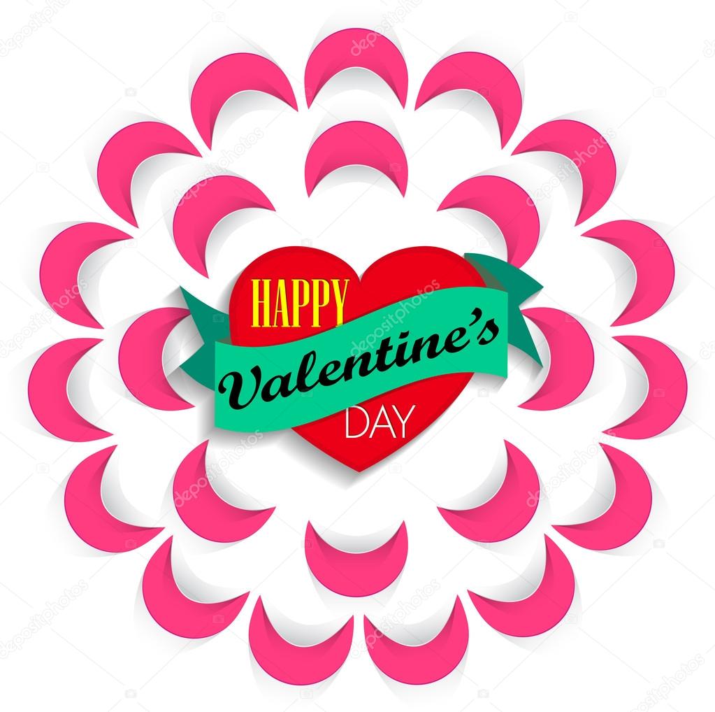 Happy Valentine's Day greeting card with decorative paper flower