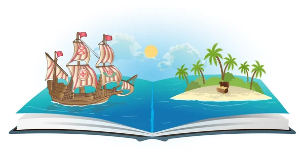 船舶和金银岛的书 — 图库矢量图片