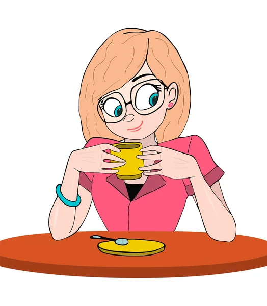 Bayan ya da fincan kahve ve beyaz arka plan üzerinde gülümseyen kız