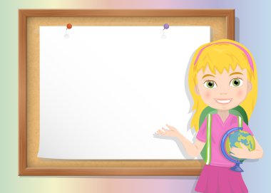 Kağıt ile kız öğrenci ve mantar pano