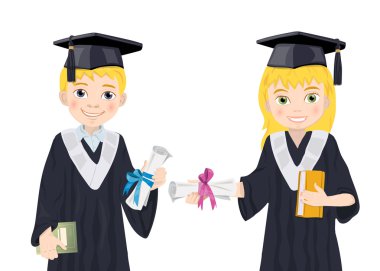 Erkek ve kız yüksek lisans kostümleri.