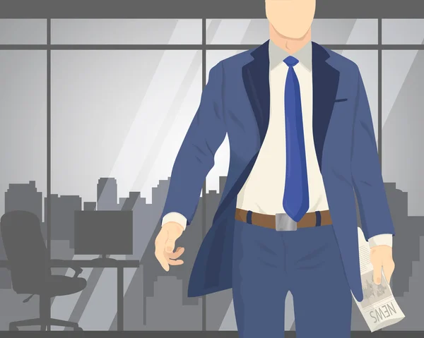 Homem de negócios em pé no escritório com jornal — Vetor de Stock