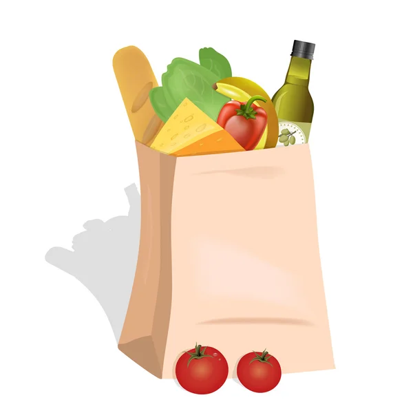 Bolsa de papel con comida — Vector de stock