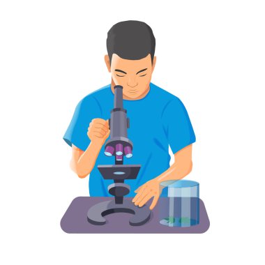 Mikroskoba bakan çocuğun vektör çizimi