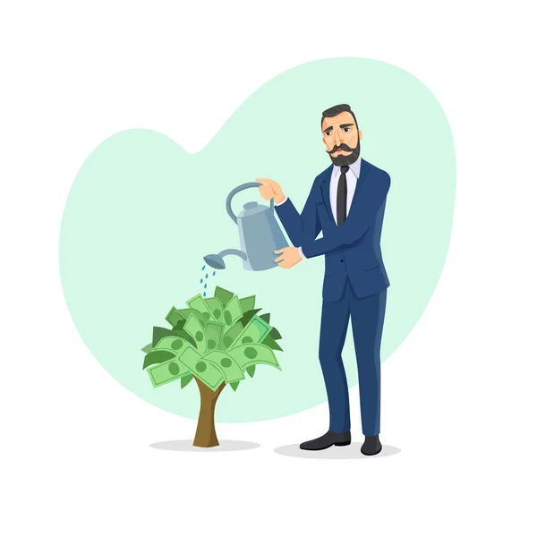 Geschäftsmann gießt einen Geldbaum — Stockvektor