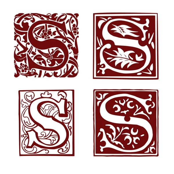 Векторный набор букв в старинном винтажном стиле с цветочной ветвью — стоковый вектор