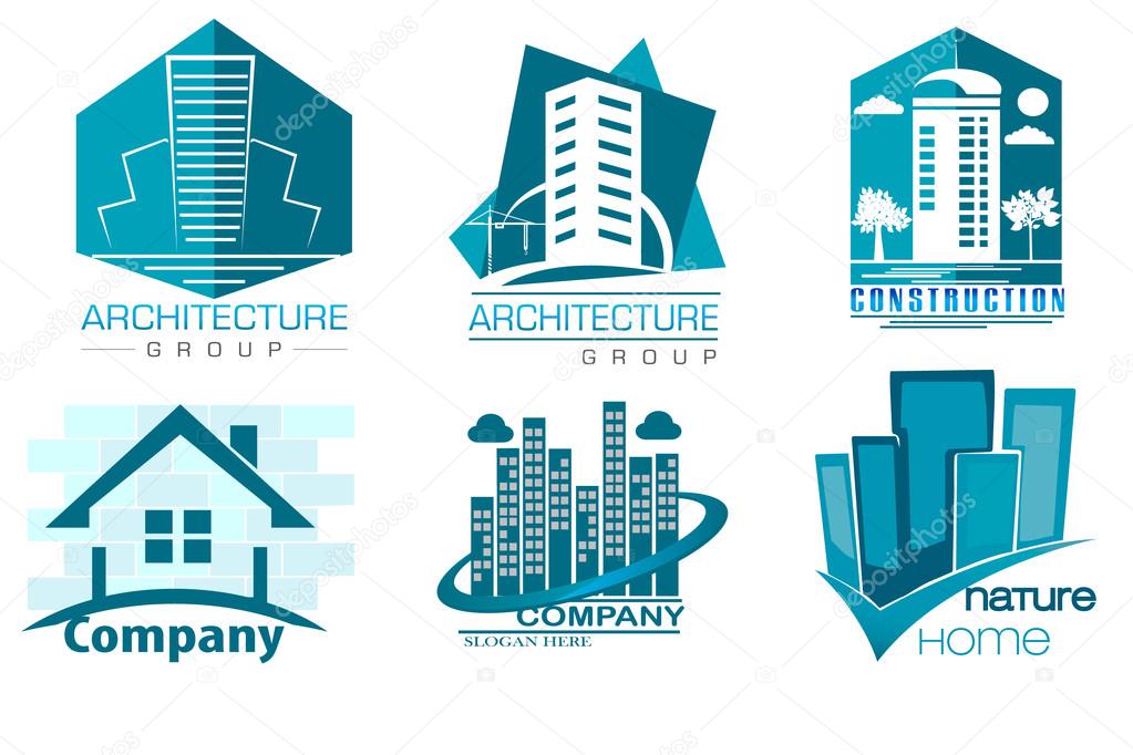 Buildings logos in blue colors
