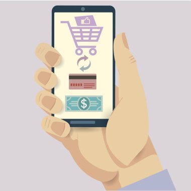Mobil ödeme kredi kartı el telefon tutarak