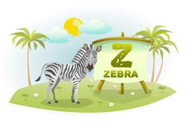Komik karikatür alfabesi Z Zebra ile