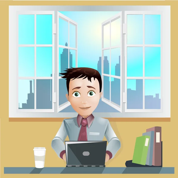 Office férfiak működő számítógép — Stock Vector