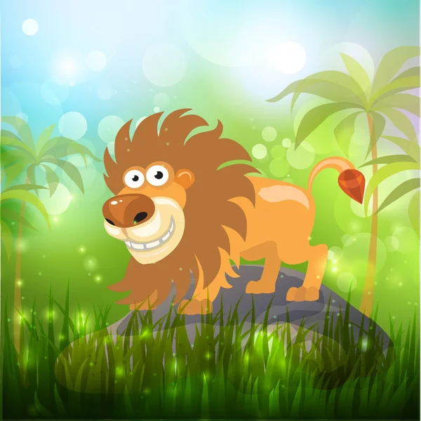 León en el bosque de bambú — Vector de stock