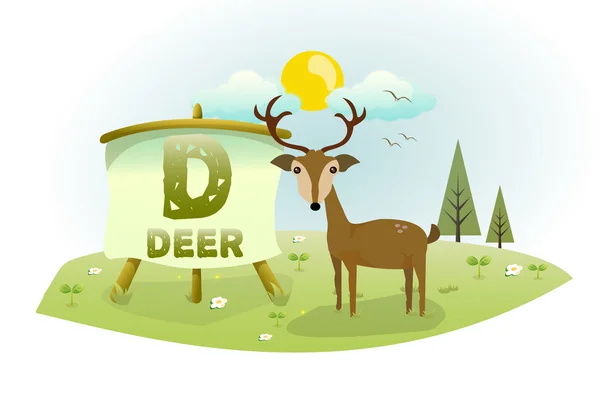 Funny Cartoon Alphabet D With Deer — Stock Vector