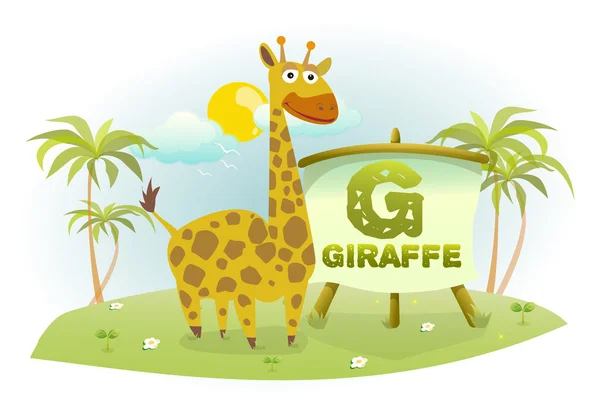 Funny Cartoon Alphabet G With Giraffe — Stock Vector