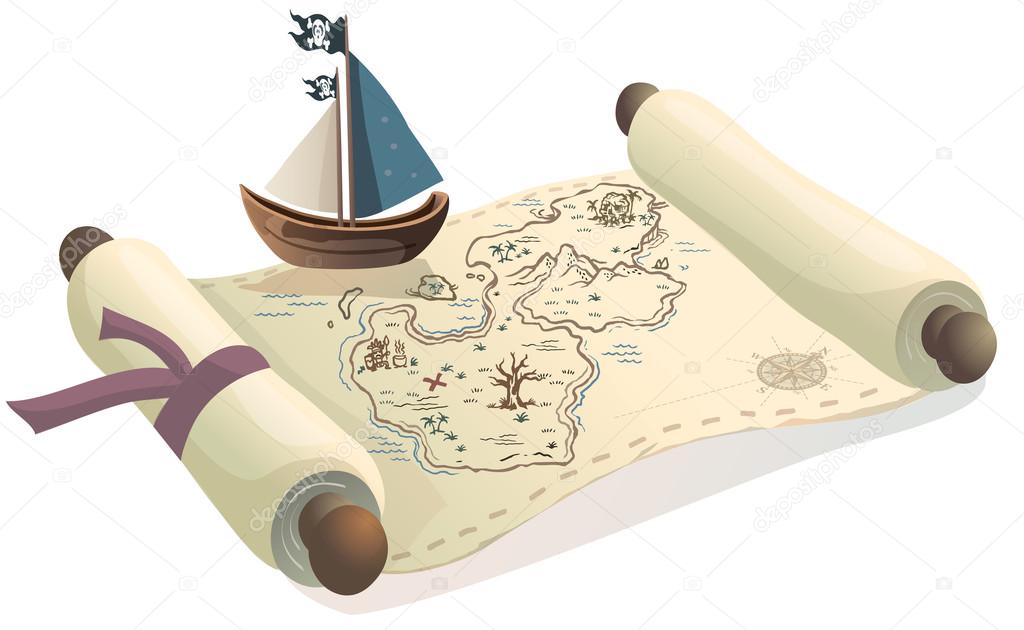 Treasure map and toy boat
